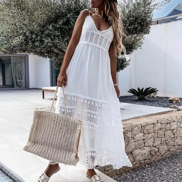 Host Pick❤️New Boho white Lace Beach Sundress Festival Dress - Picture 3 of 4